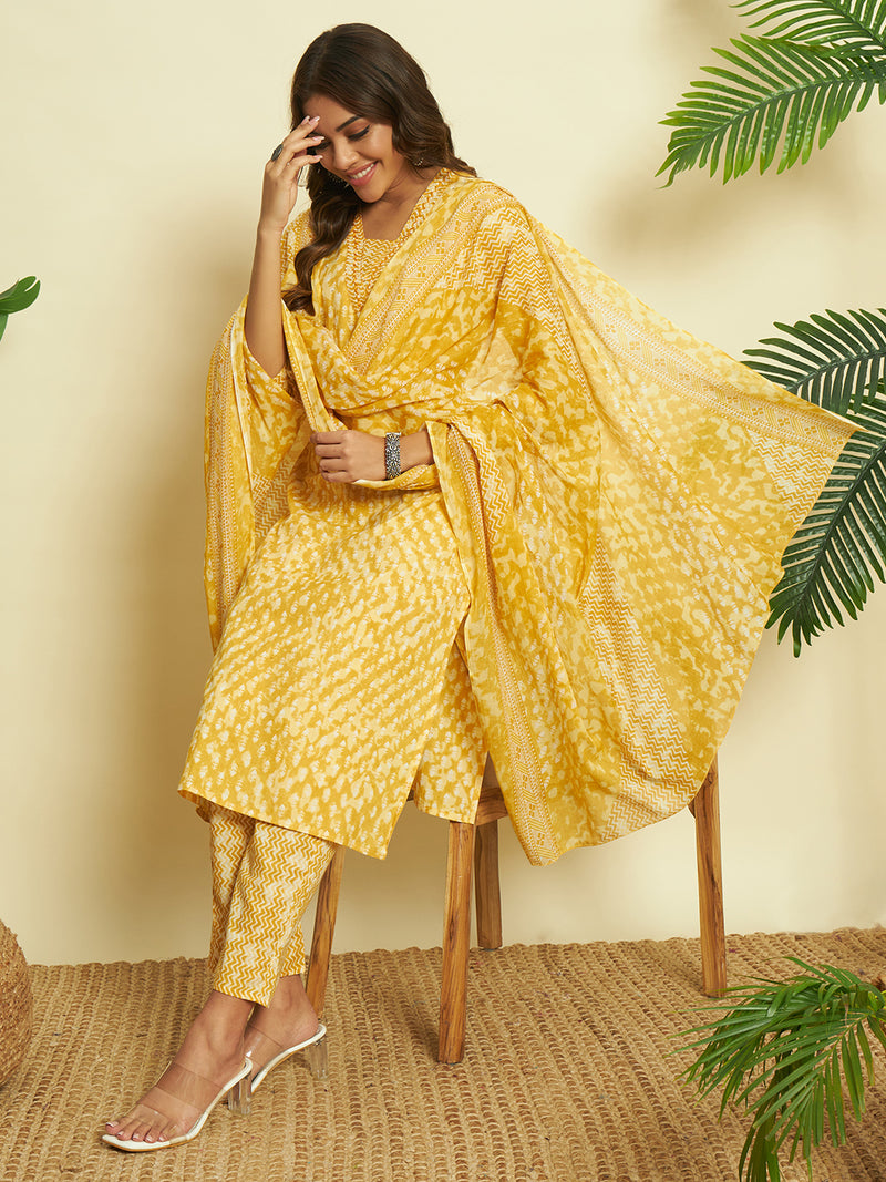 Golden Glow Cotton Kurta set with Dupatta