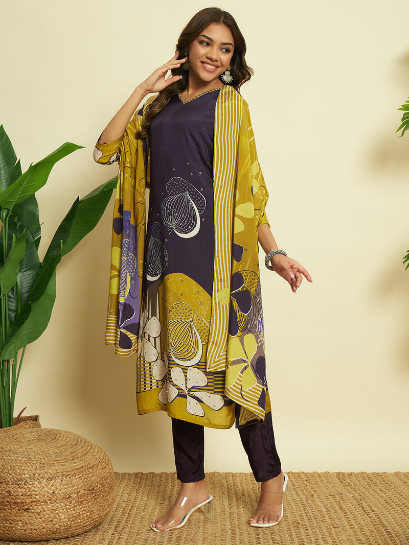 Royal Purple Muslin Kurta set with Dupatta