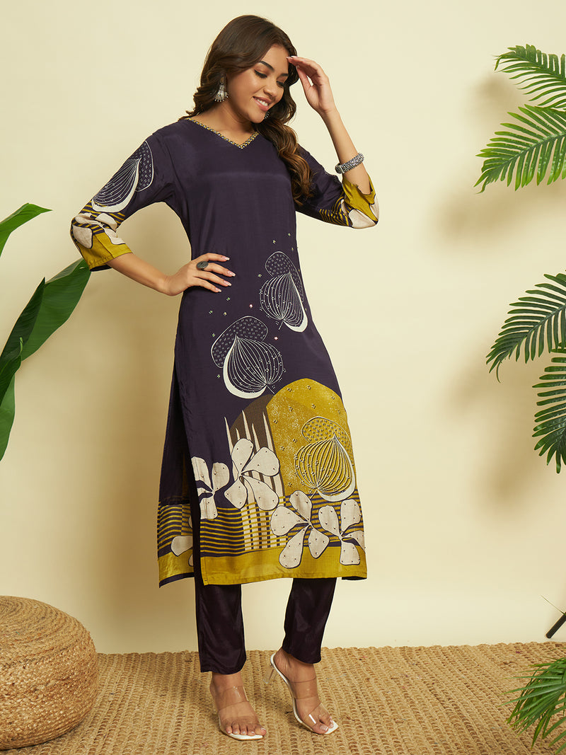 Royal Purple Muslin Kurta set with Dupatta