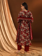 Red Radiance V-neck Kurta Set