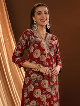 Red Radiance V-neck Kurta Set