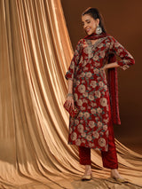 Red Radiance V-neck Kurta Set