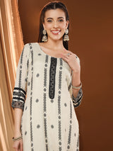 Ivory Sinecure White Striped Kurta Set