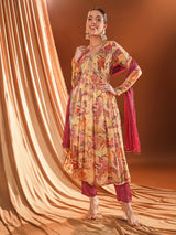 Golden Bloom Yellow Angrakha Kurta Set