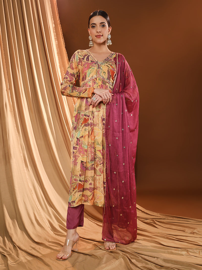 Golden Bloom Yellow Angrakha Kurta Set