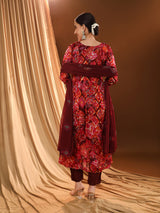 Cherry-red Bloom Kurta Set