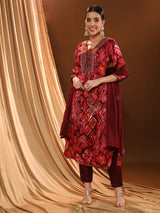 Cherry-red Bloom Kurta Set