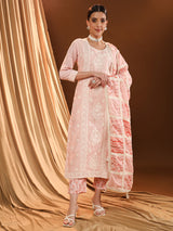 Soft Pink Check Dupatta Kurta Set