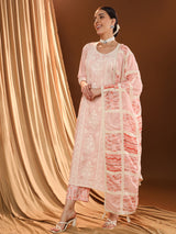 Soft Pink Check Dupatta Kurta Set