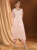 Soft Pink Check Dupatta Kurta Set