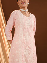 Soft Pink Check Dupatta Kurta Set