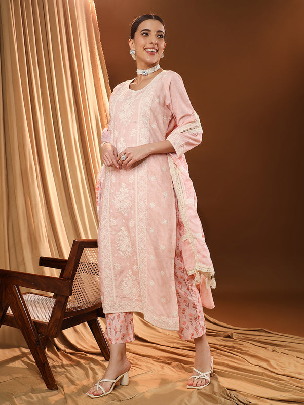 Soft Pink Check Dupatta Kurta Set