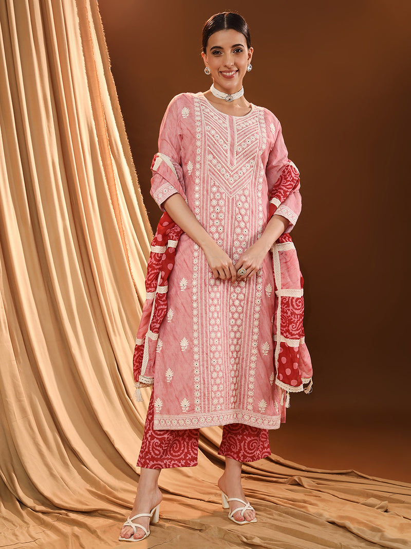 Pink Euphoria Red Dupatta Kurta Set