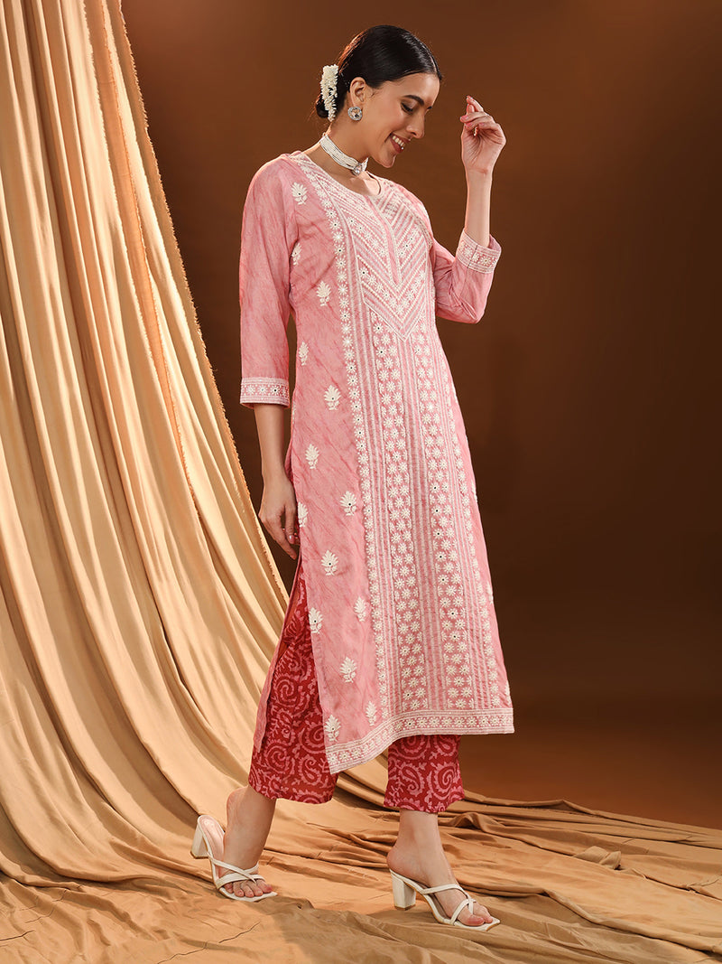 Pink Euphoria Red Dupatta Kurta Set