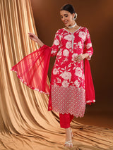 Reddening White Print Kurta Set