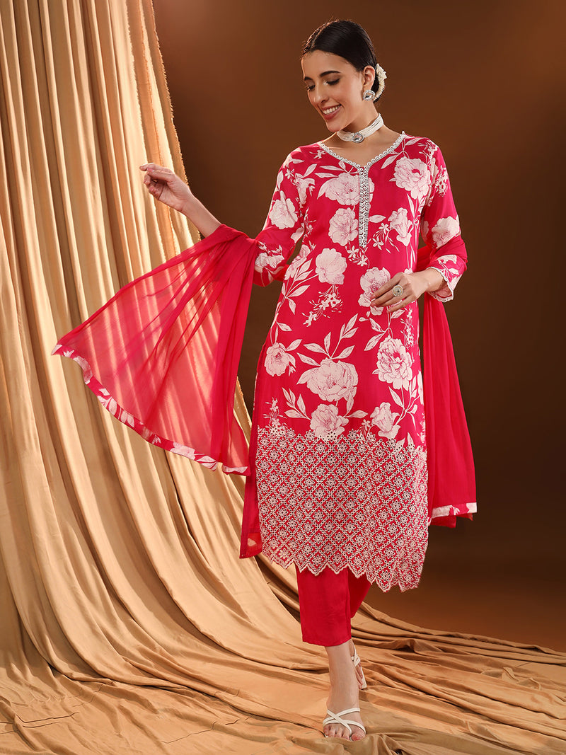 Reddening White Print Kurta Set