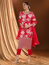 Reddening White Print Kurta Set