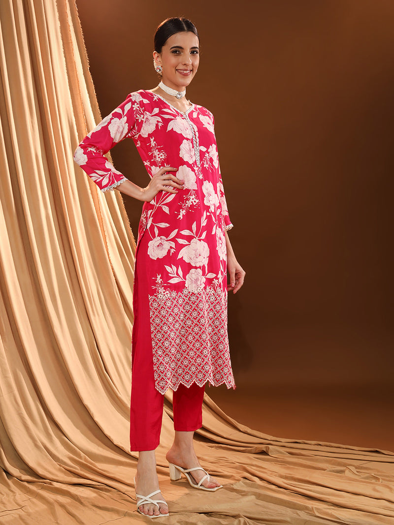 Reddening White Print Kurta Set