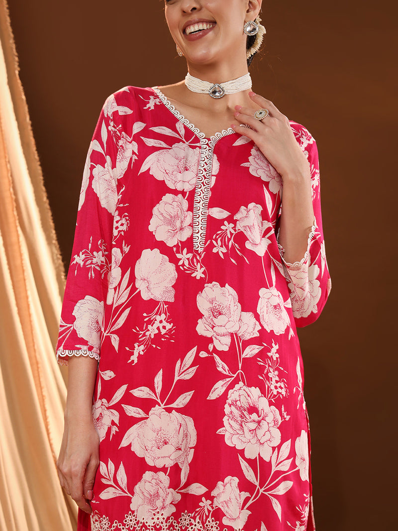 Reddening White Print Kurta Set