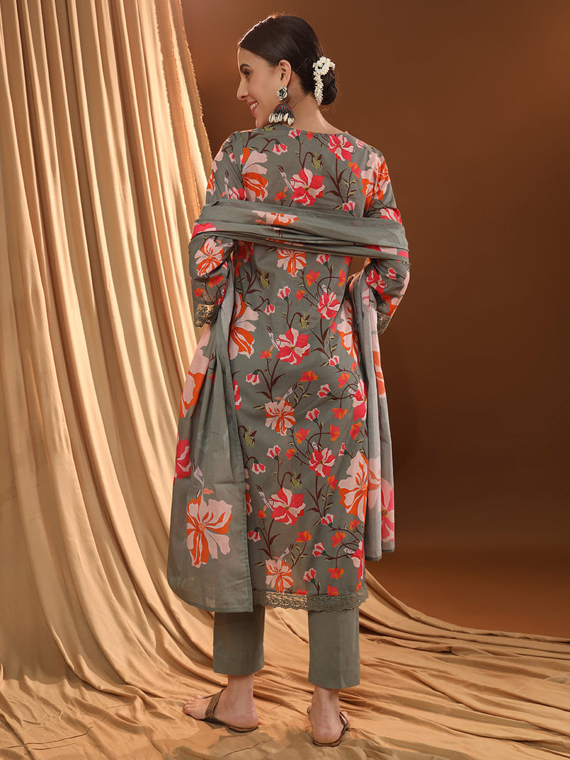 Elegant Grey Cadre Kurta Set