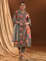 Elegant Grey Cadre Kurta Set