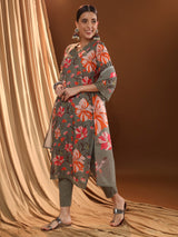 Elegant Grey Cadre Kurta Set