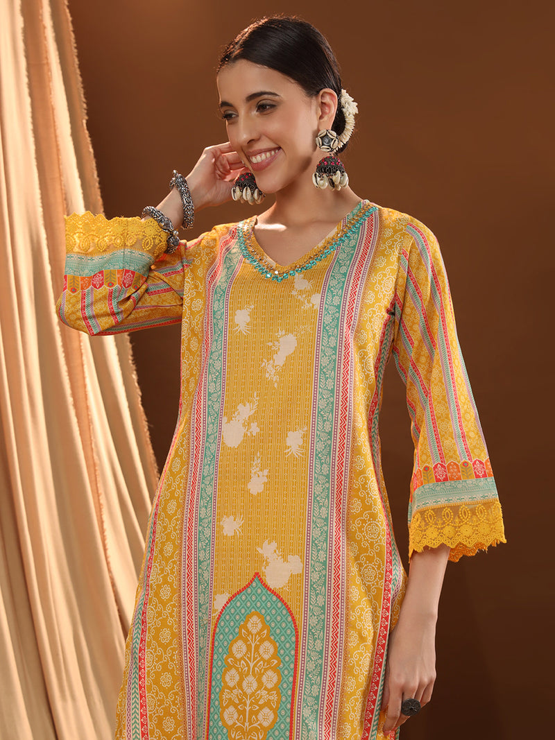 Beige Charm V-neck Kurta Set