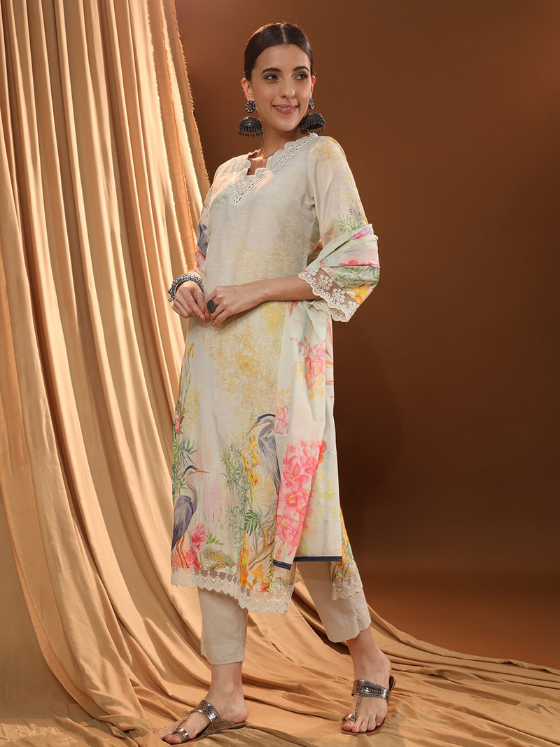 Creamy Floral Fantasy Kurta Set