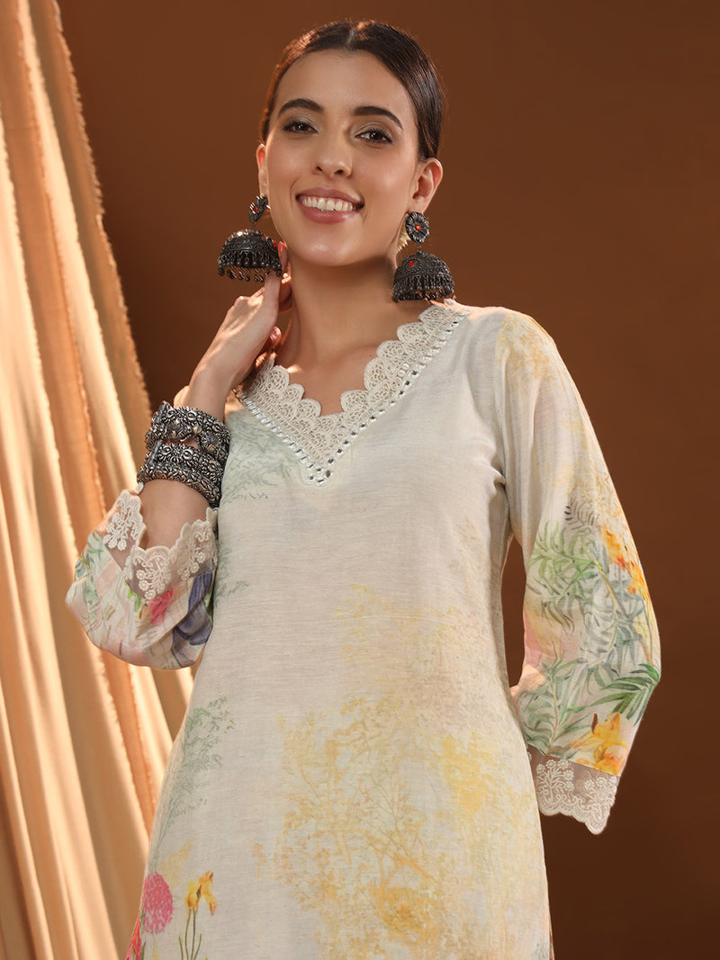 Creamy Floral Fantasy Kurta Set