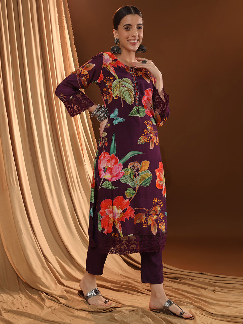 Maroon Magic Multi-print Kurta Set