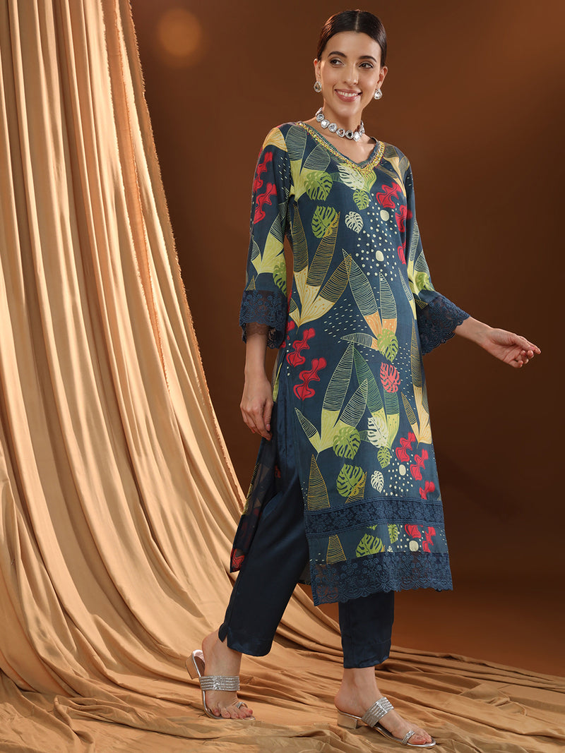 Printed Grace V-neck Kurta Set