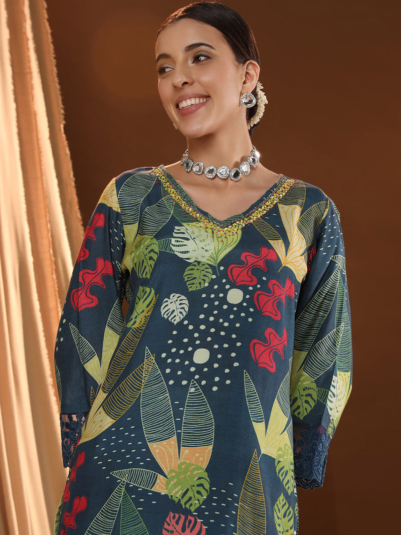 Printed Grace V-neck Kurta Set