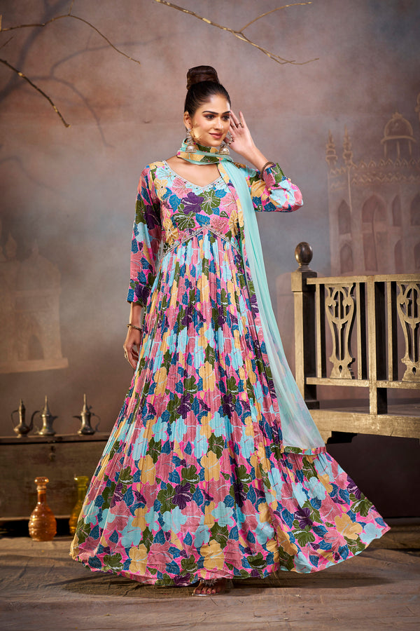 Floral bliss Chinon Gown set