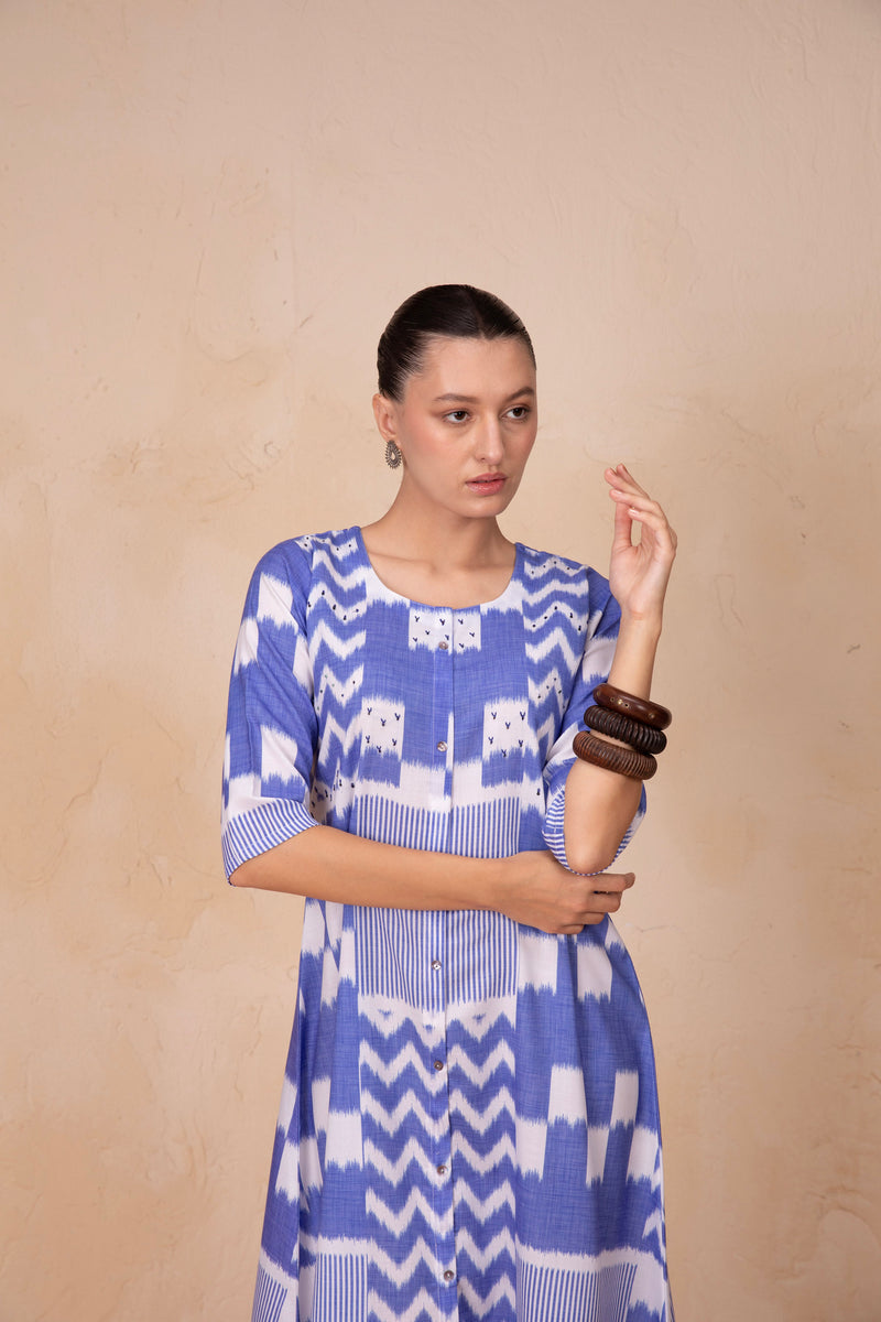 Sapphire Glow Linen Kurti