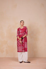 Ruby Glow Linen Kurti