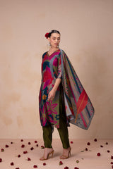 V Shape Printed Kurta Set with Dupatta